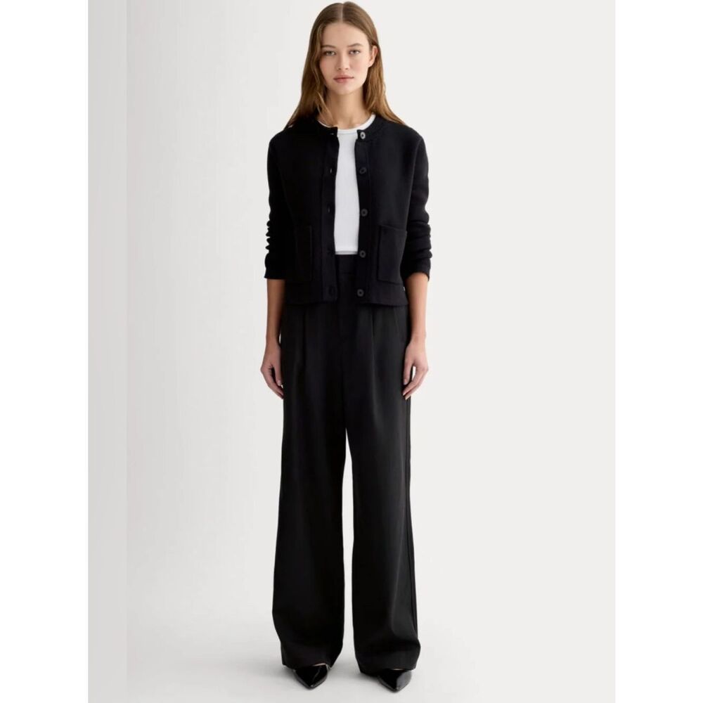 New Everlane THE DRAPER PLEATED PANT IN BUTTERSMOOTH Black Size 14